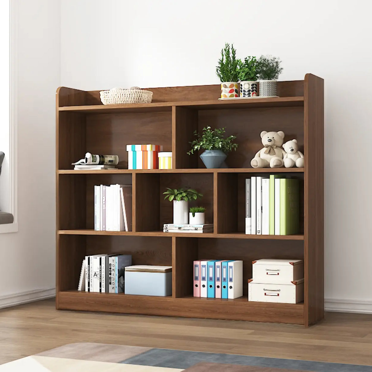 Simple Brown Lumber Horizontal Rectangular Bookcase Image - 3