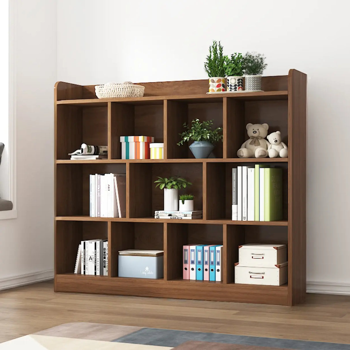 Simple Brown Lumber Horizontal Rectangular Bookcase Image - 4