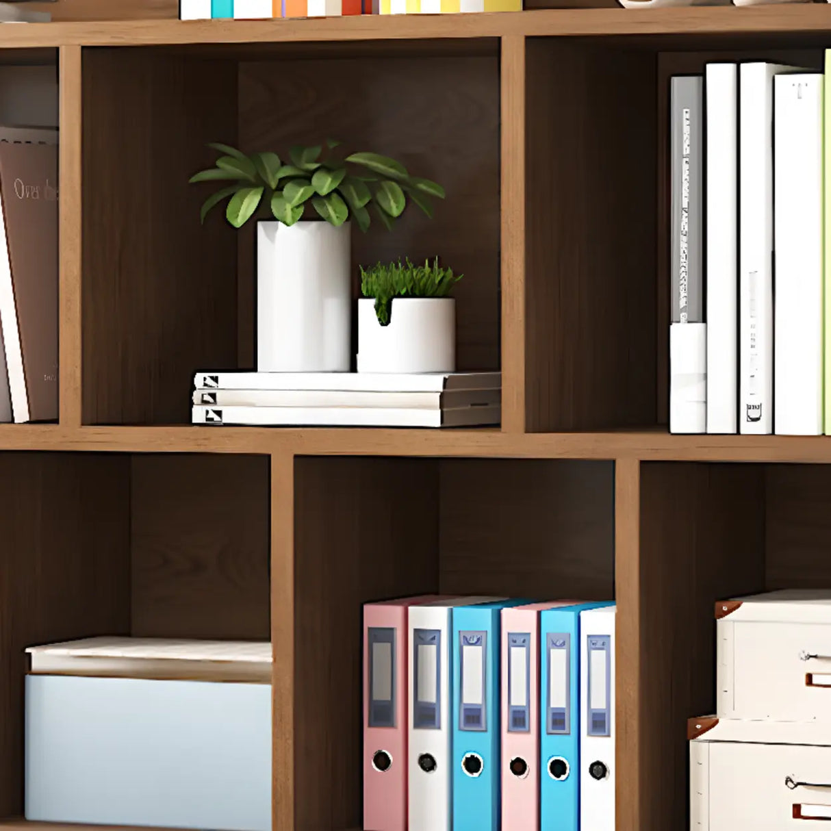 Simple Brown Lumber Horizontal Rectangular Bookcase Image - 5