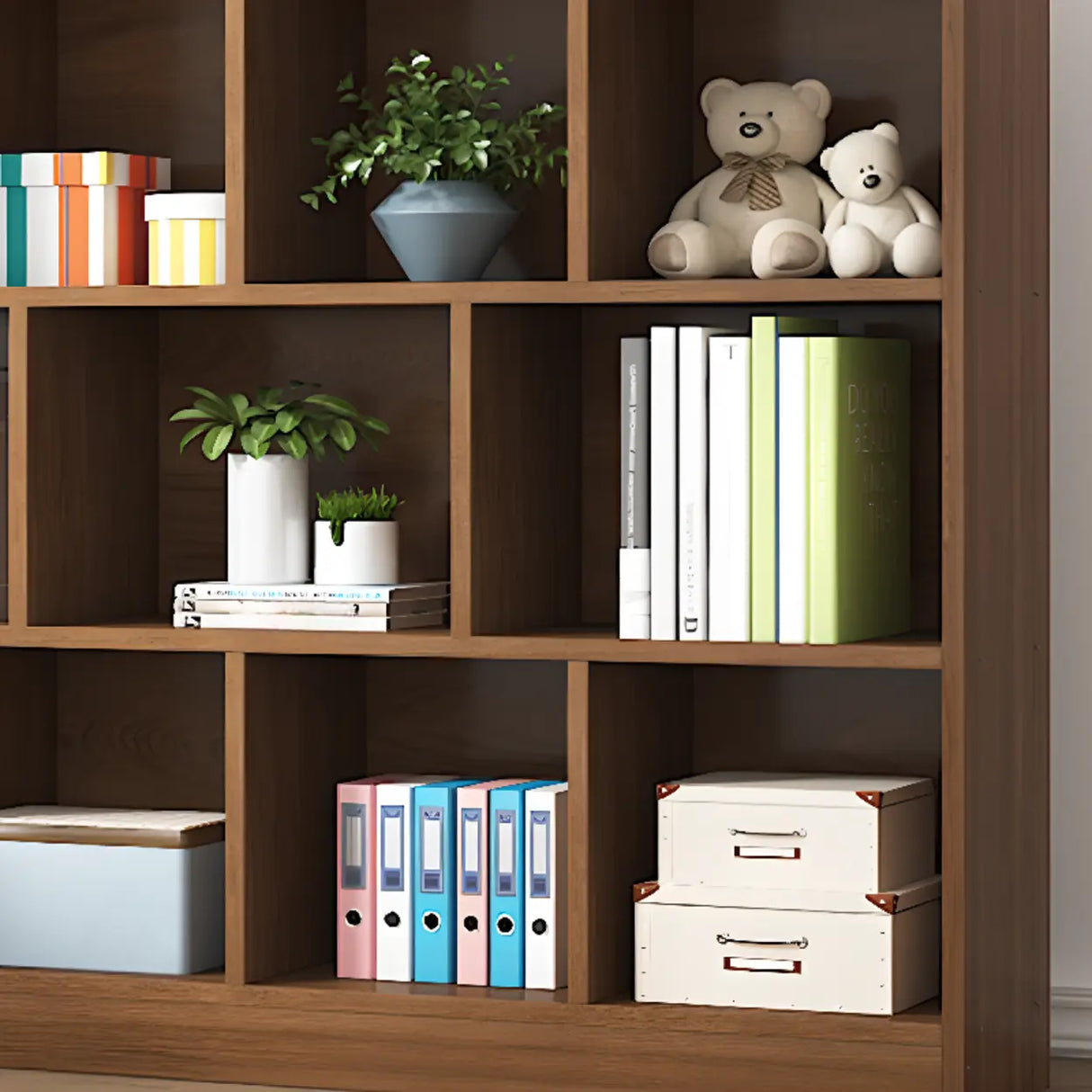 Simple Brown Lumber Horizontal Rectangular Bookcase Image - 6