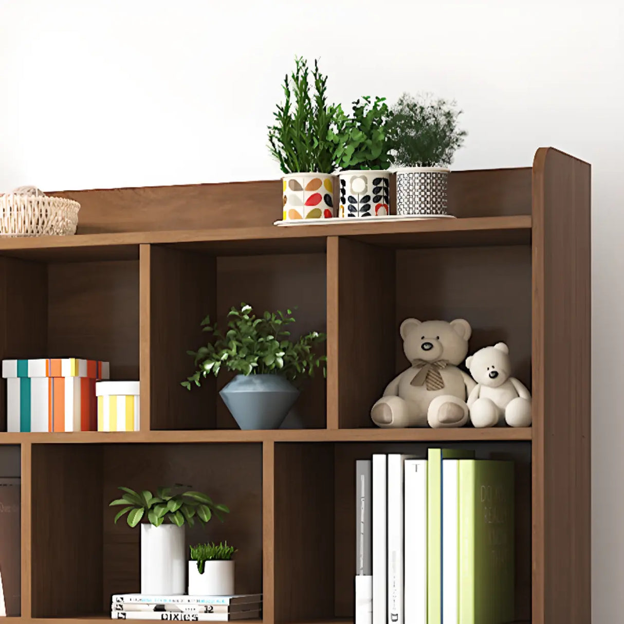Simple Brown Lumber Horizontal Rectangular Bookcase Image - 7