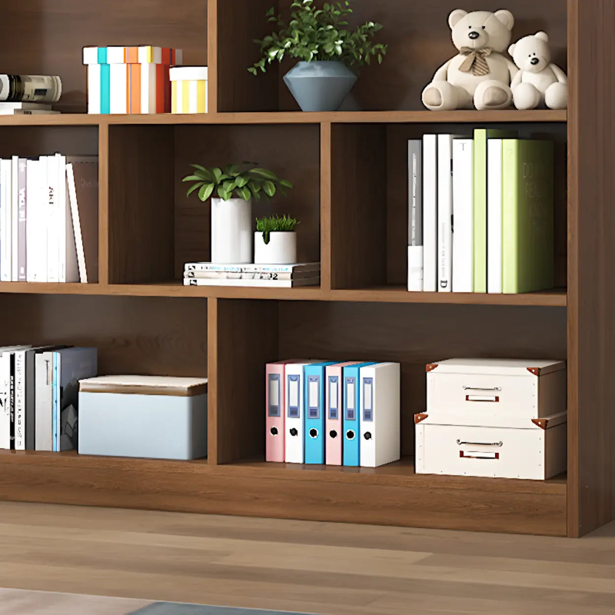 Simple Brown Lumber Horizontal Rectangular Bookcase Image - 8