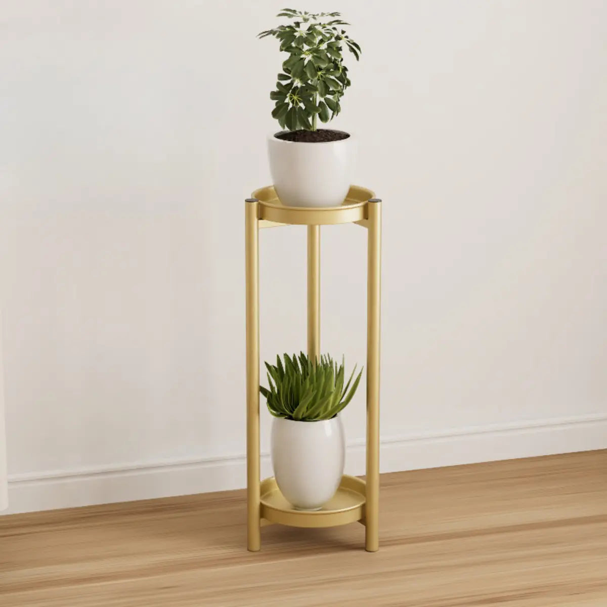 Simple Circular 2 Tiers Metal Plant Stand Indoor White Image - 11
