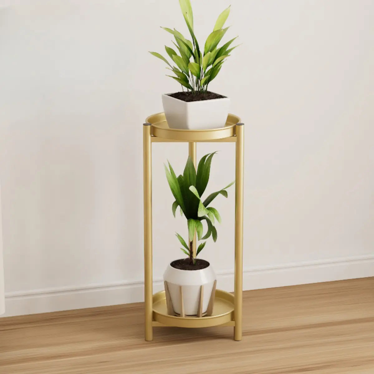 Simple Circular 2 Tiers Metal Plant Stand Indoor White Image - 13