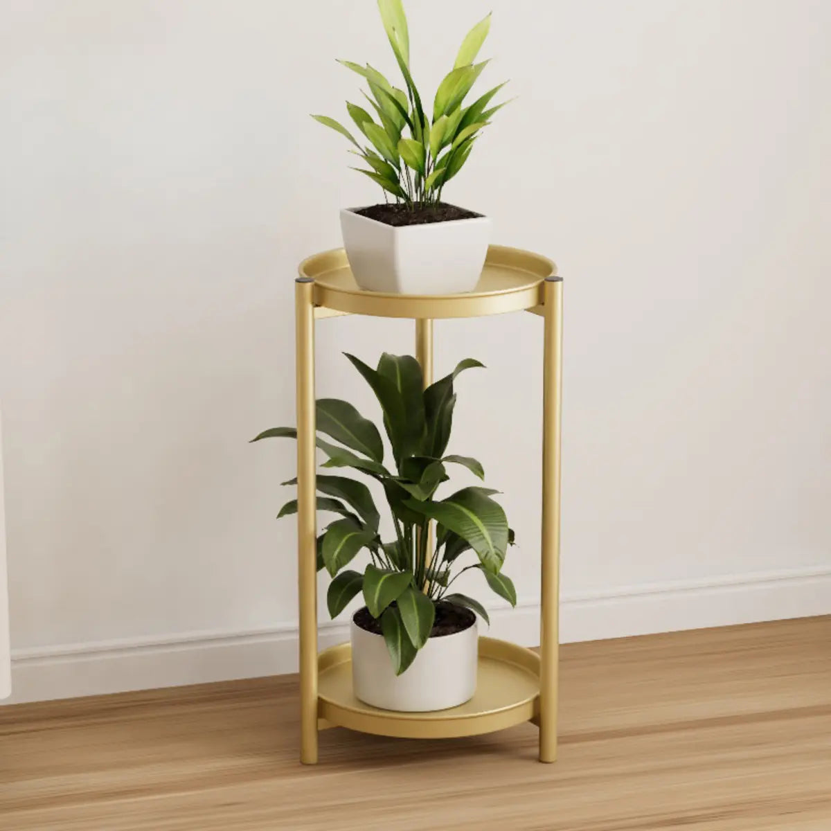 Simple Circular 2 Tiers Metal Plant Stand Indoor White Image - 16