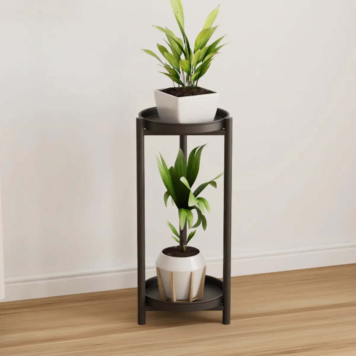 Simple Circular 2 Tiers Metal Plant Stand Indoor White Image - 20