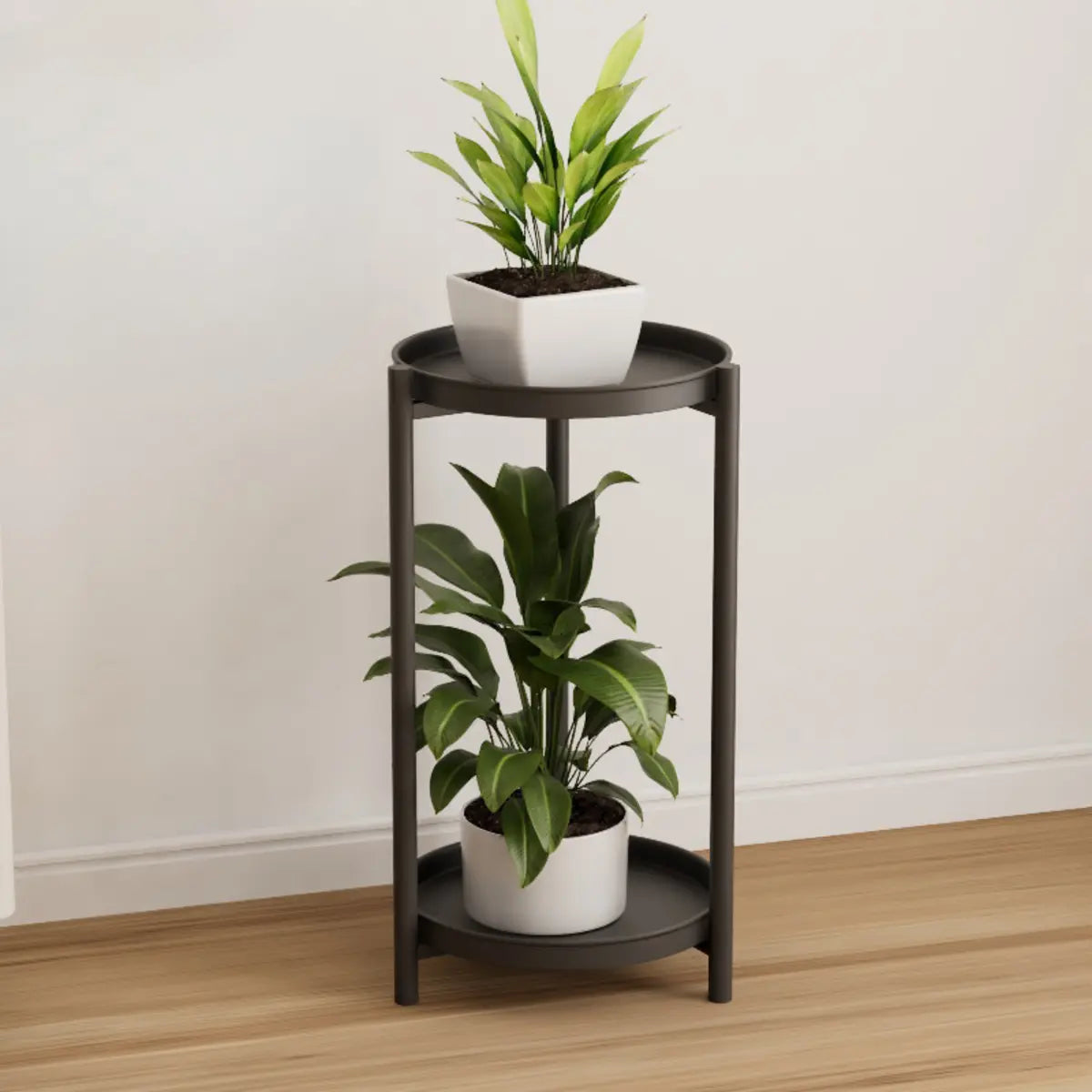 Simple Circular 2 Tiers Metal Plant Stand Indoor White Image - 21