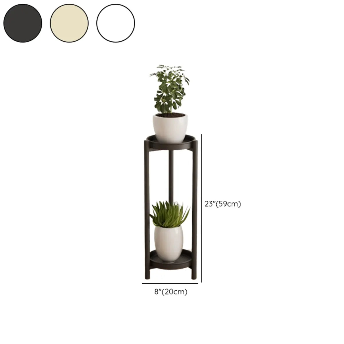 Simple Circular 2 Tiers Metal Plant Stand Indoor White