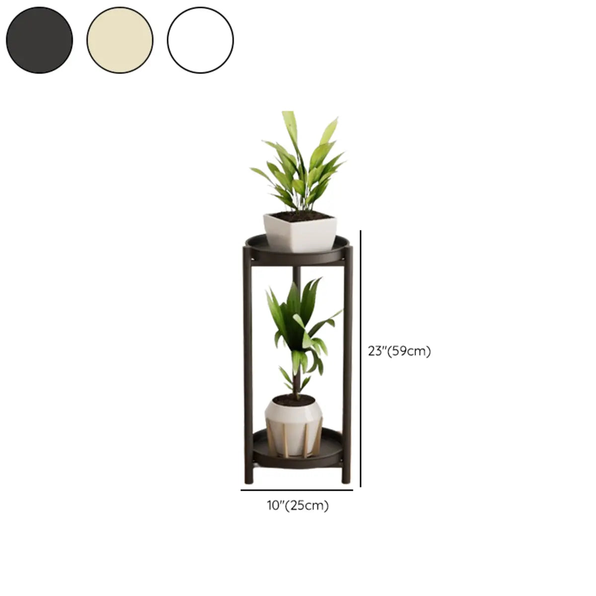 Simple Circular 2 Tiers Metal Plant Stand Indoor White Image - 25