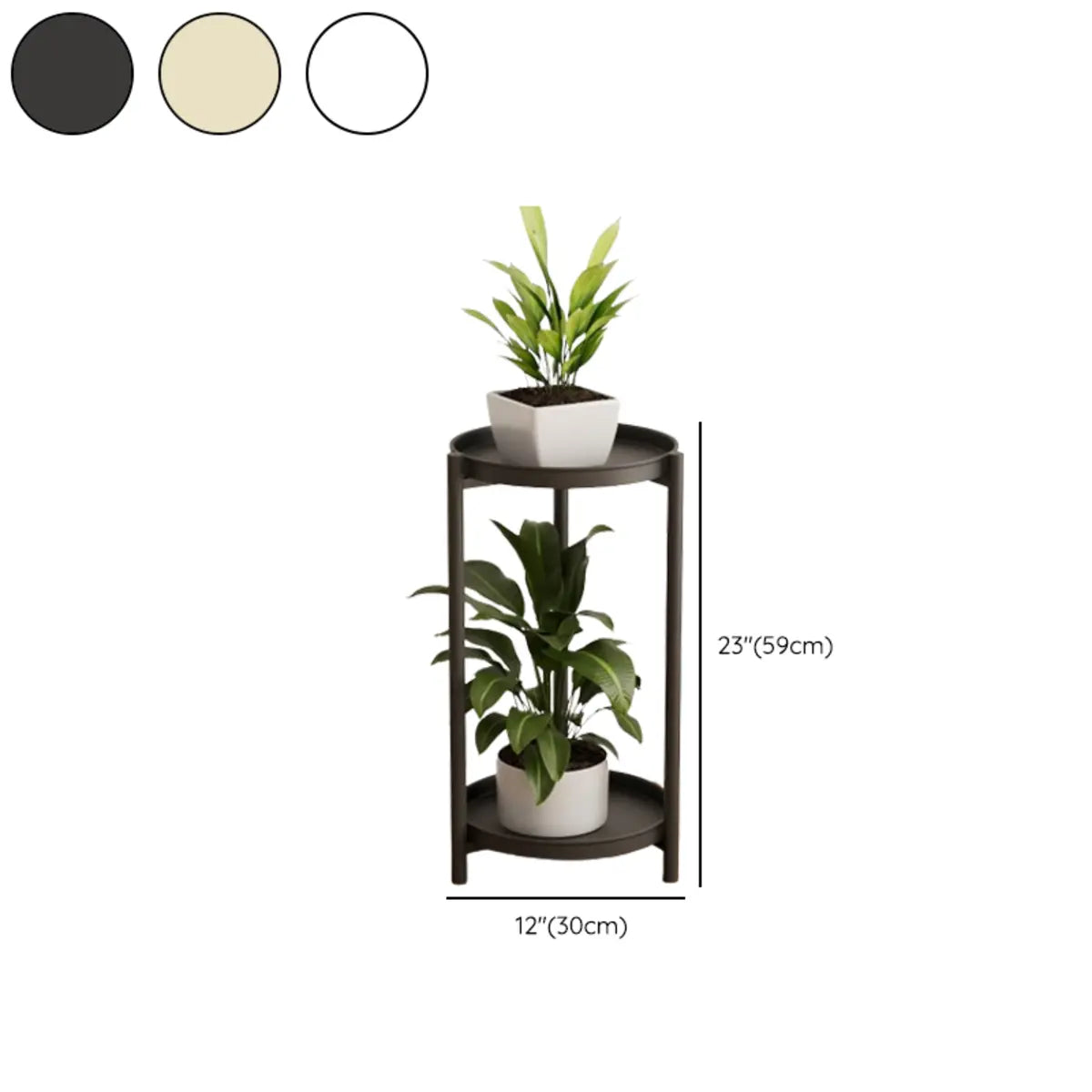Simple Circular 2 Tiers Metal Plant Stand Indoor White Image - 26