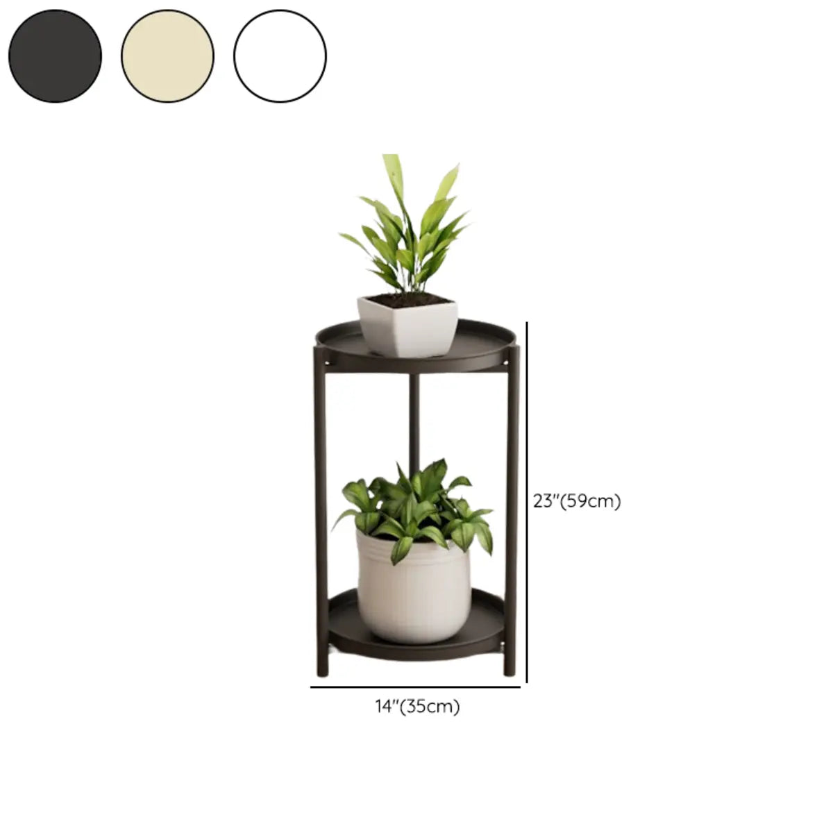 Simple Circular 2 Tiers Metal Plant Stand Indoor White Image - 27