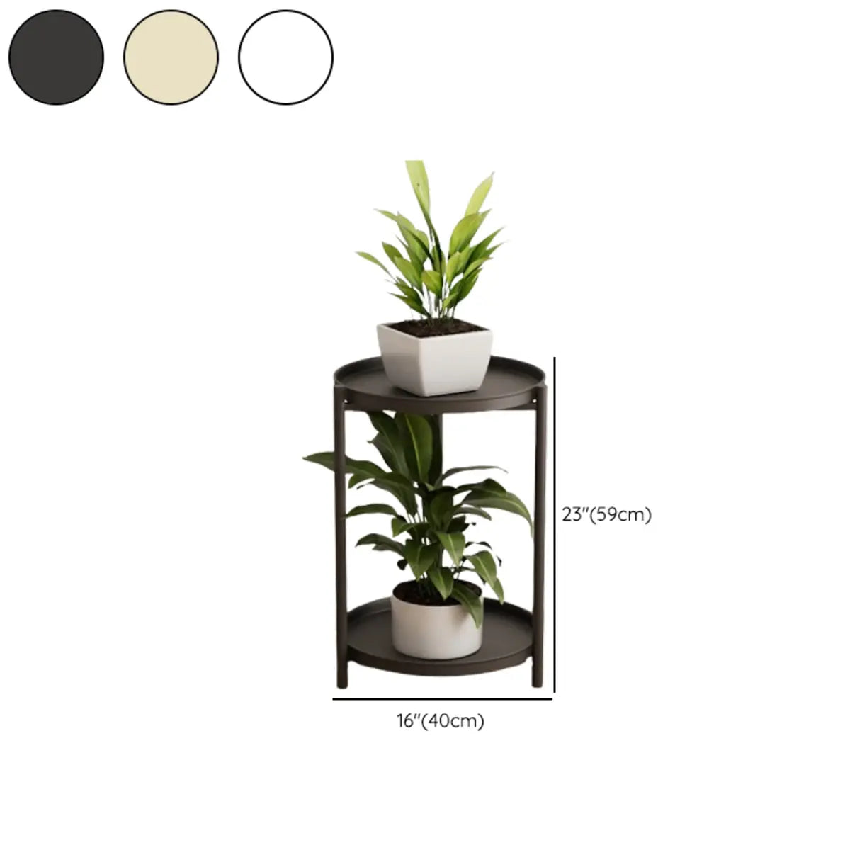 Simple Circular 2 Tiers Metal Plant Stand Indoor White Image - 28