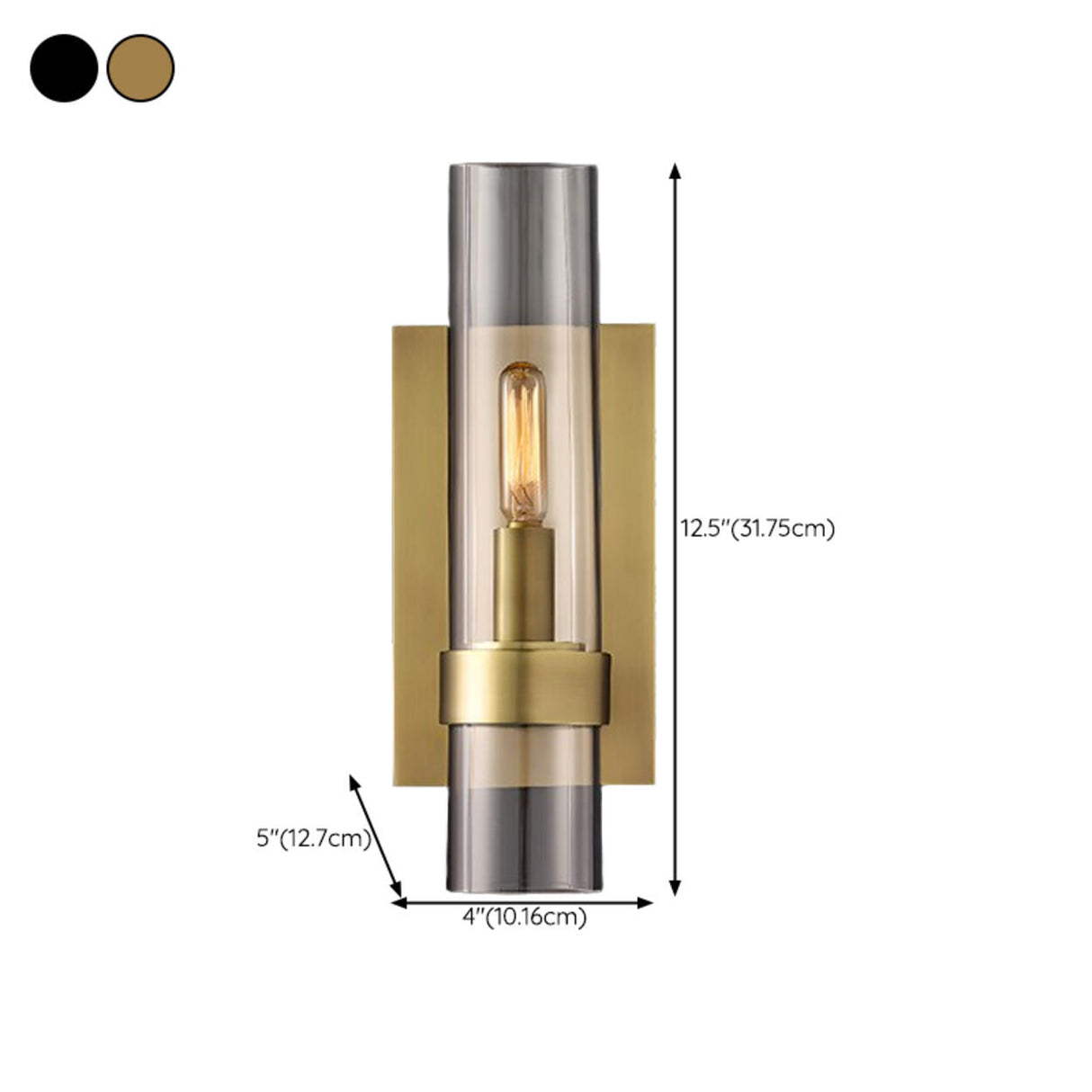 Simple Clear Glass Cylinder Shade Gold Wall Sconce