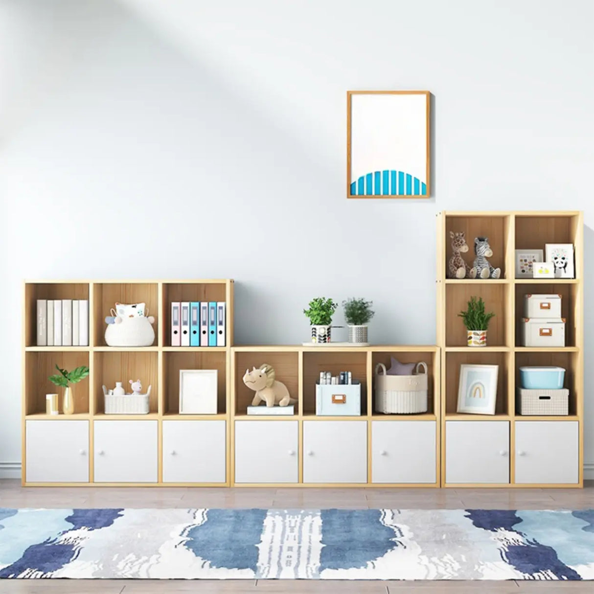 Simple Closed Back Cube Wood Storage Wide Bookcase Image - 1