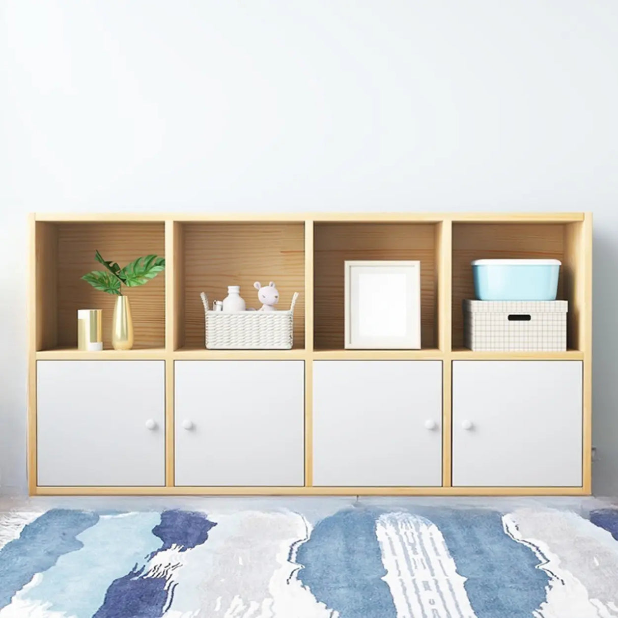 Simple Closed Back Cube Wood Storage Wide Bookcase Image - 10