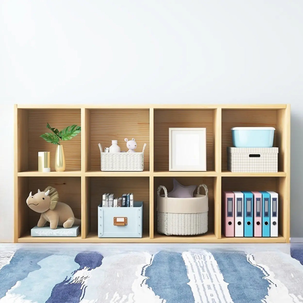 Simple Closed Back Cube Wood Storage Wide Bookcase Image - 11
