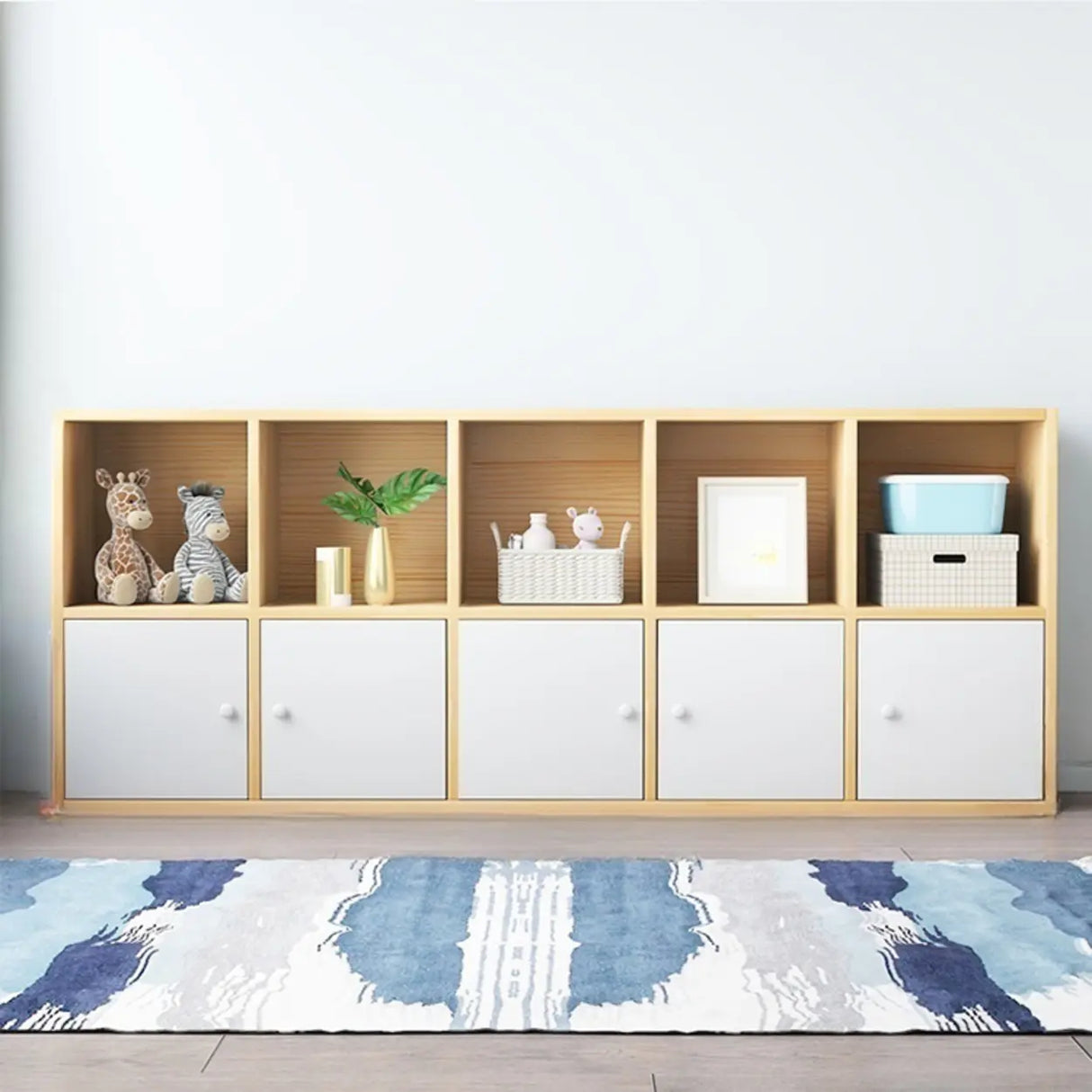 Simple Closed Back Cube Wood Storage Wide Bookcase Image - 12
