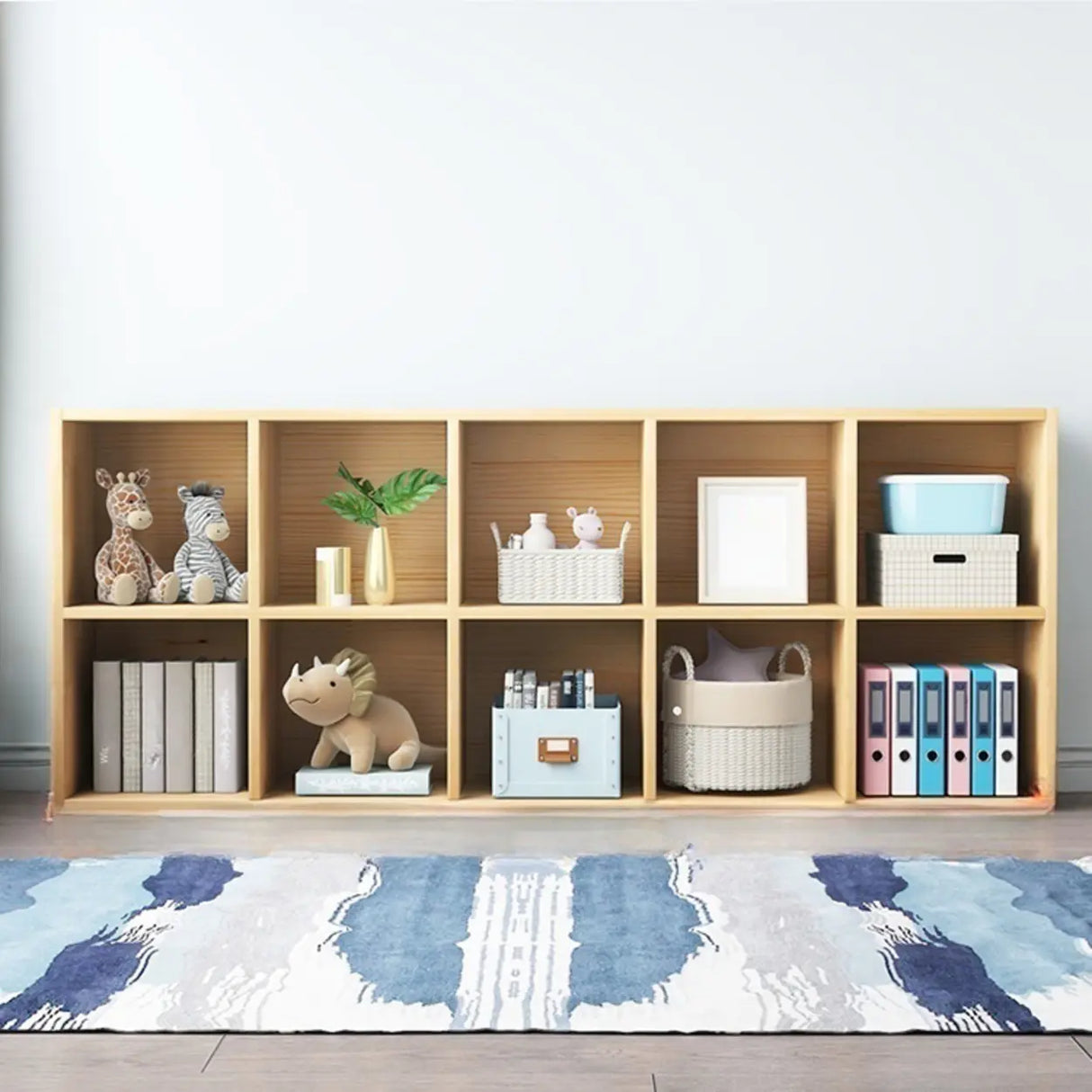 Simple Closed Back Cube Wood Storage Wide Bookcase Image - 13