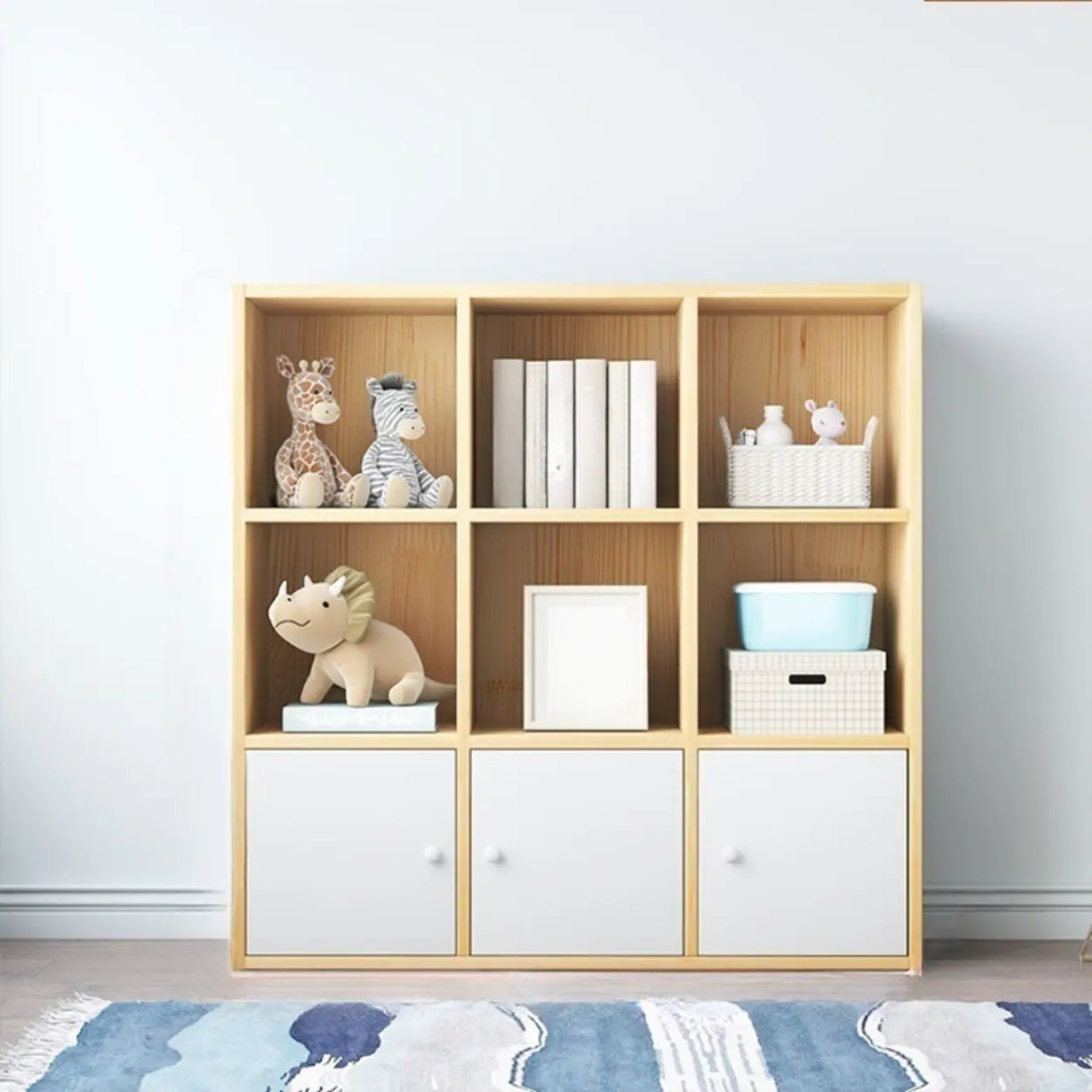 Simple Closed Back Cube Wood Storage Wide Bookcase Image - 14