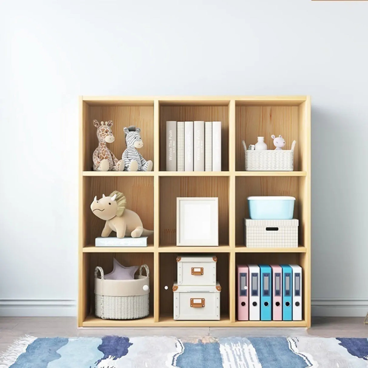 Simple Closed Back Cube Wood Storage Wide Bookcase Image - 15