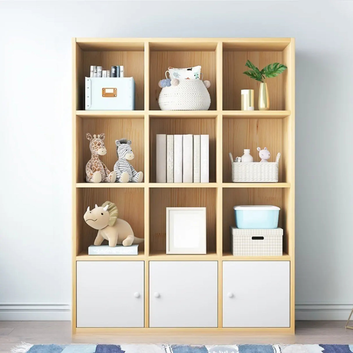 Simple Closed Back Cube Wood Storage Wide Bookcase Image - 16