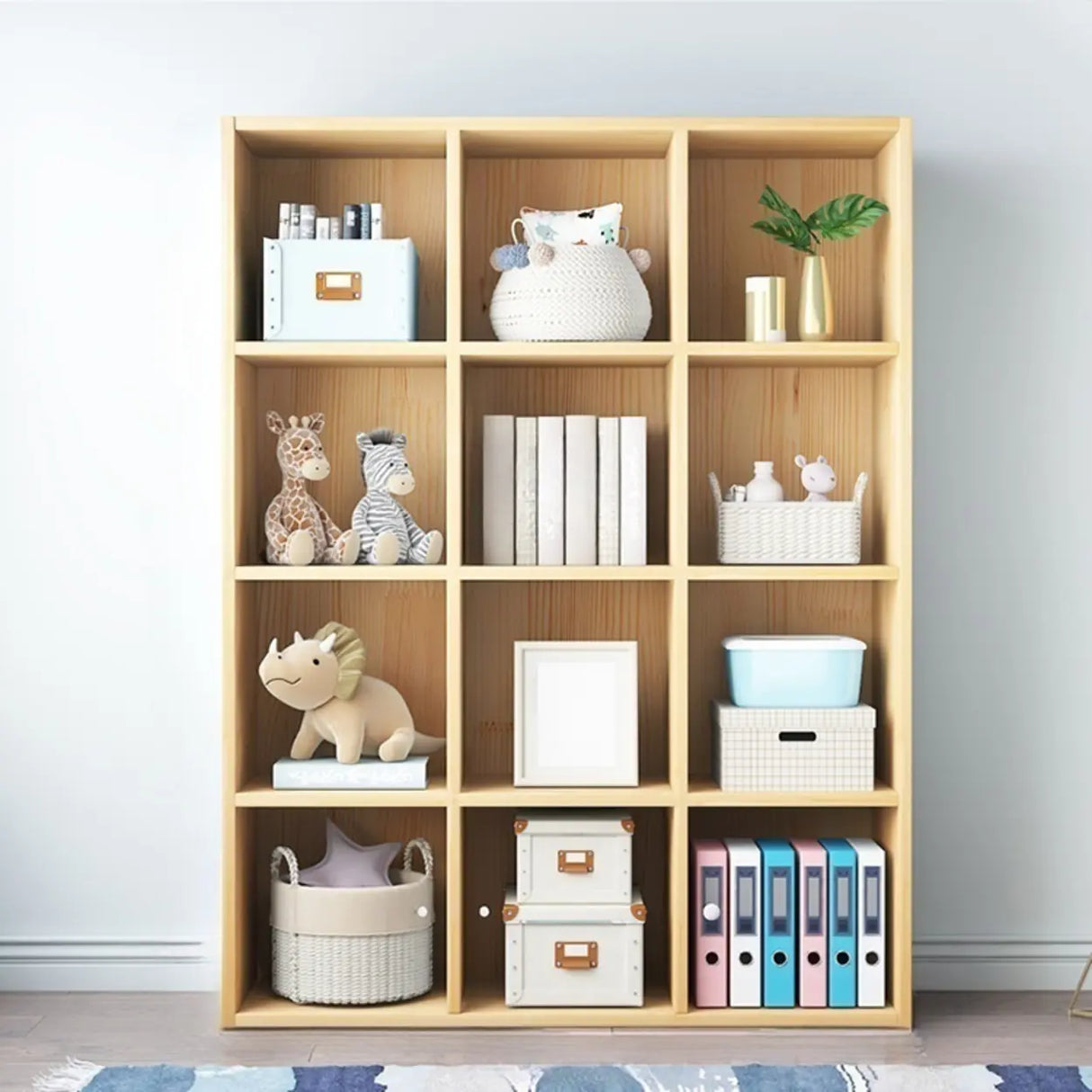 Simple Closed Back Cube Wood Storage Wide Bookcase Image - 17