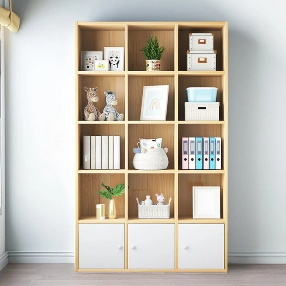 Simple Closed Back Cube Wood Storage Wide Bookcase Image - 18