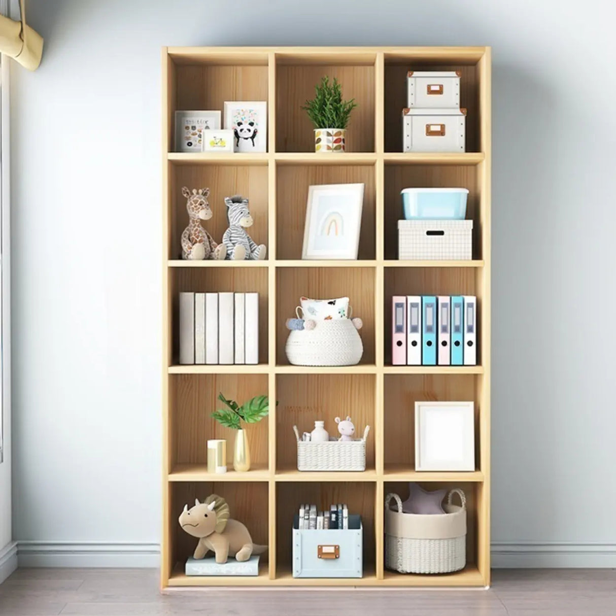 Simple Closed Back Cube Wood Storage Wide Bookcase Image - 19