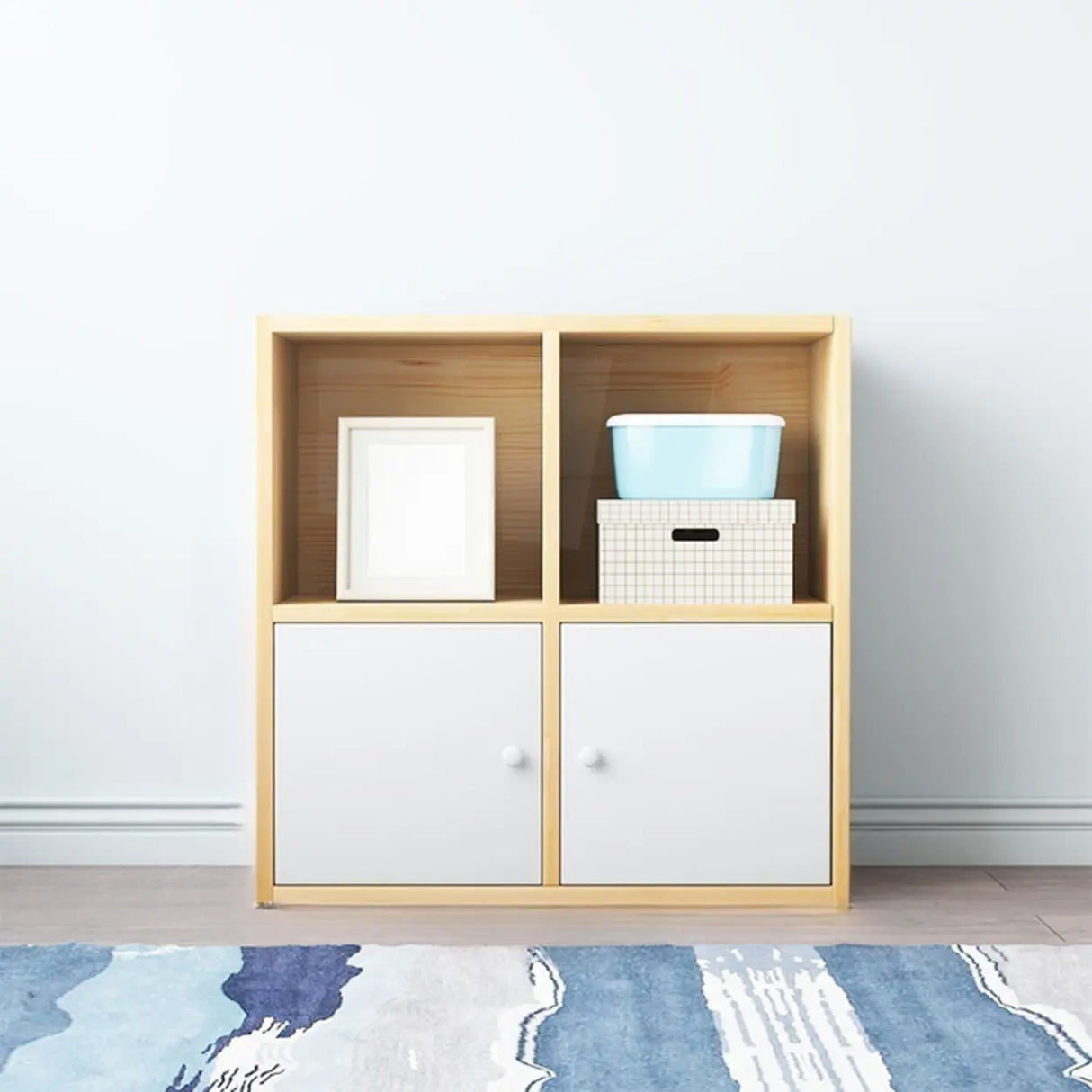 Simple Closed Back Cube Wood Storage Wide Bookcase Image - 2