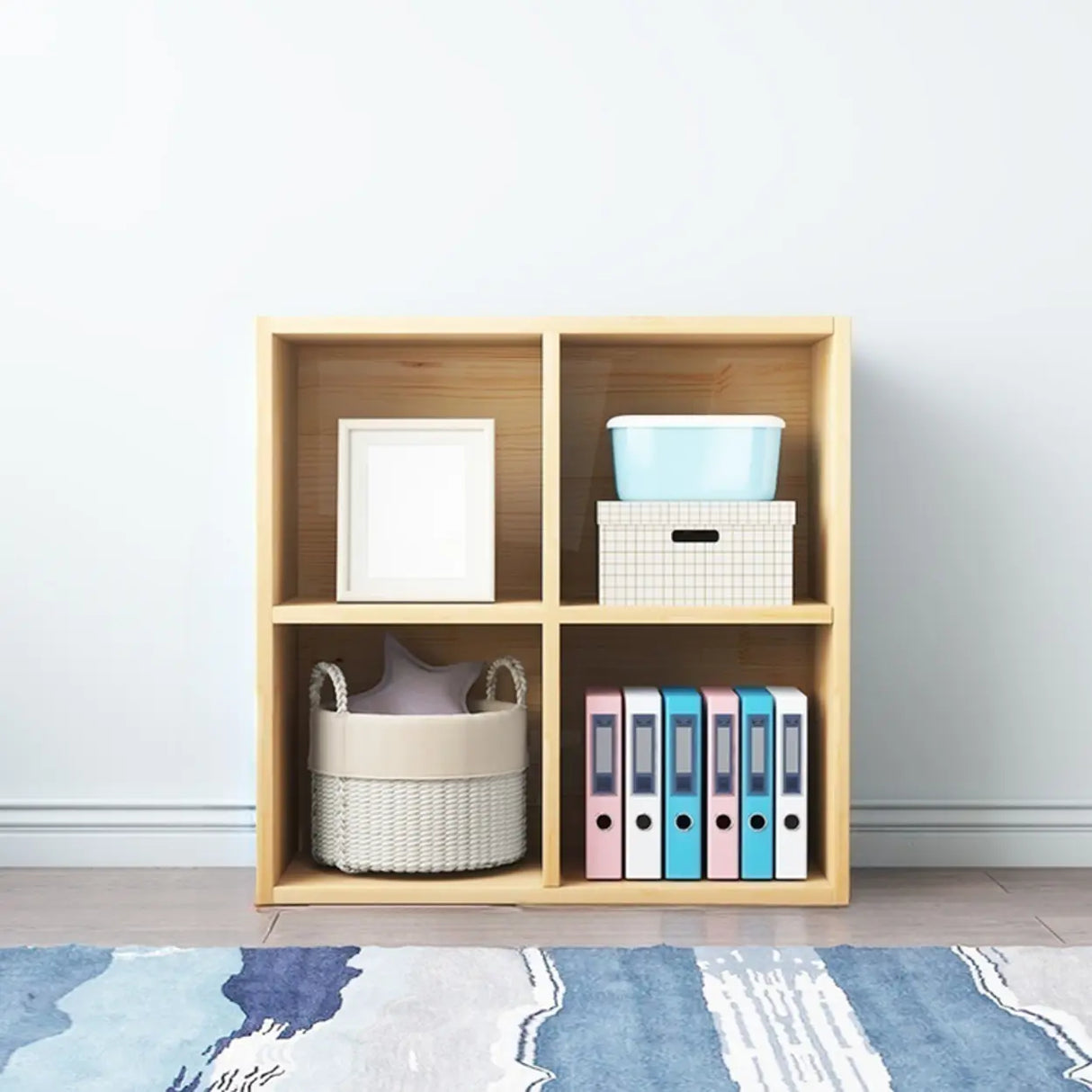 Simple Closed Back Cube Wood Storage Wide Bookcase Image - 3