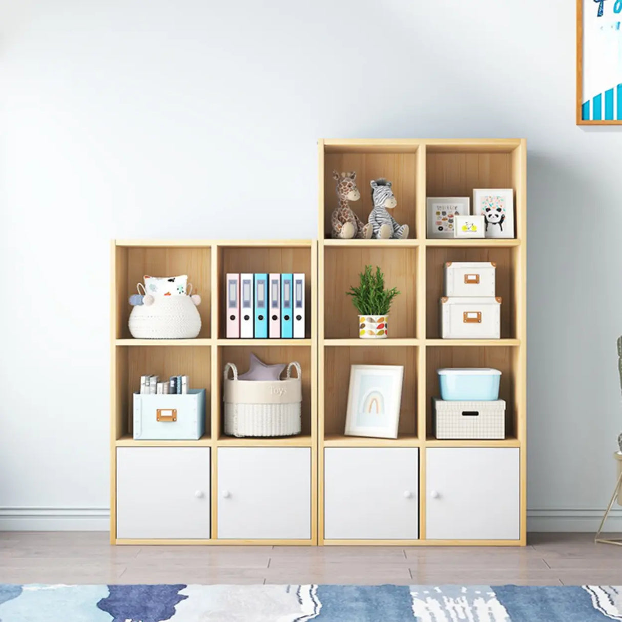 Simple Closed Back Cube Wood Storage Wide Bookcase Image - 4