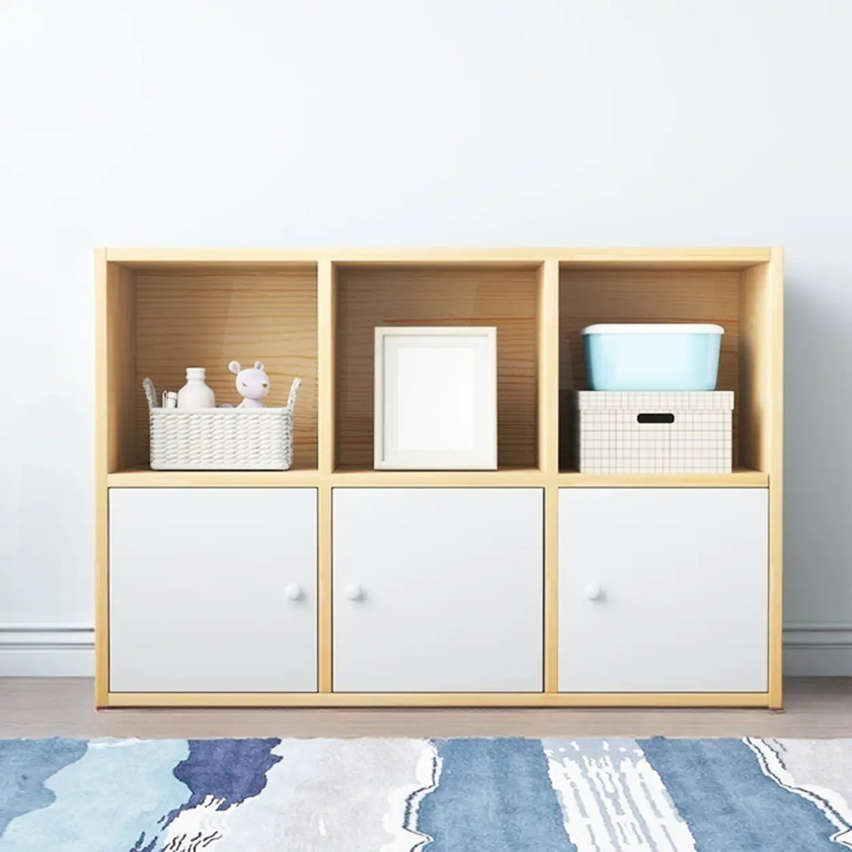 Simple Closed Back Cube Wood Storage Wide Bookcase Image - 5