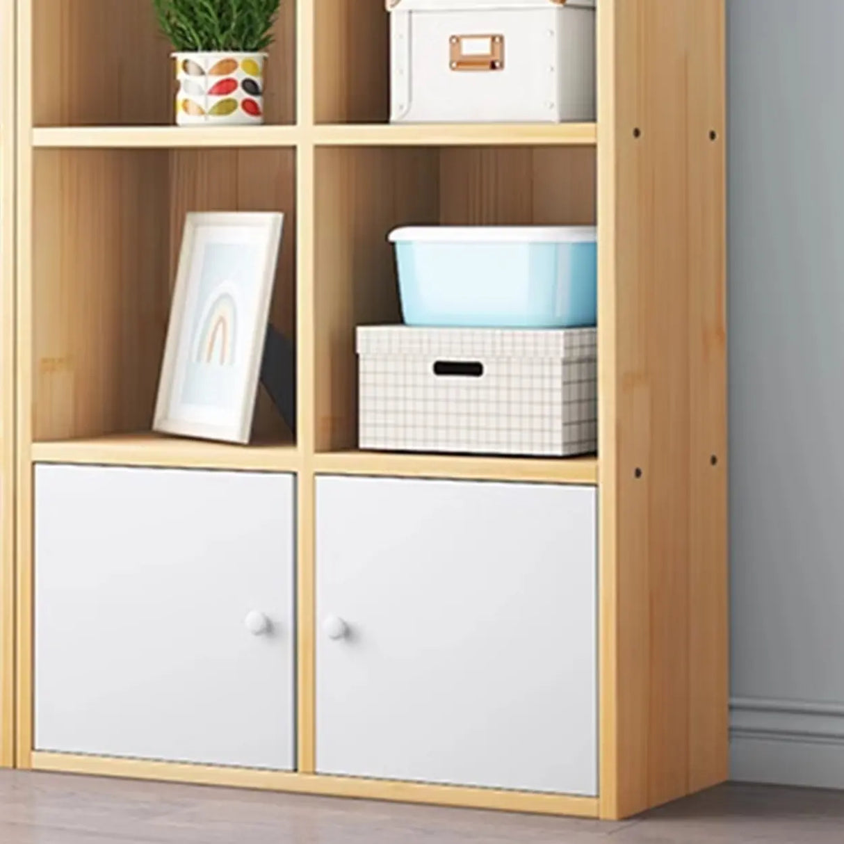 Simple Closed Back Cube Wood Storage Wide Bookcase Image - 6