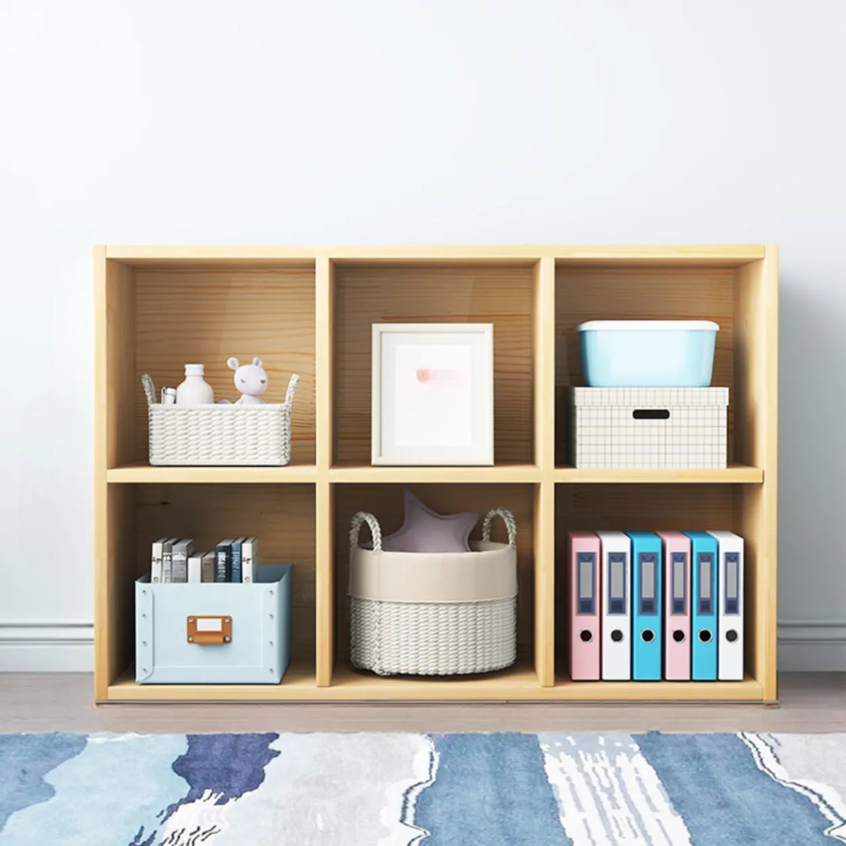 Simple Closed Back Cube Wood Storage Wide Bookcase Image - 7