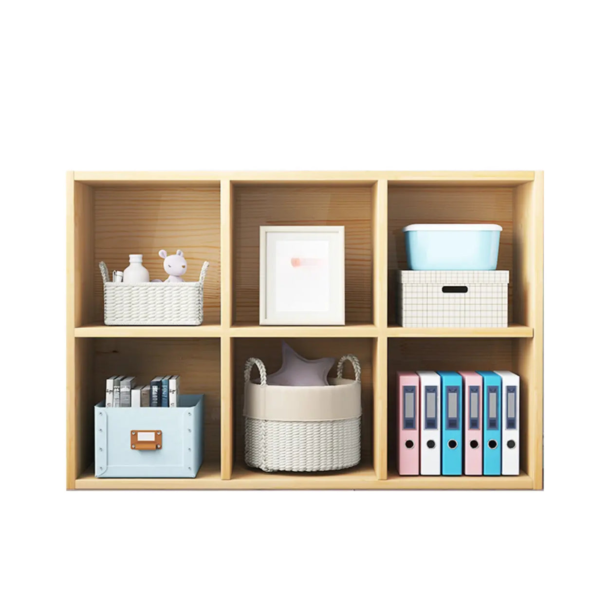 Simple Closed Back Cube Wood Storage Wide Bookcase Image - 9