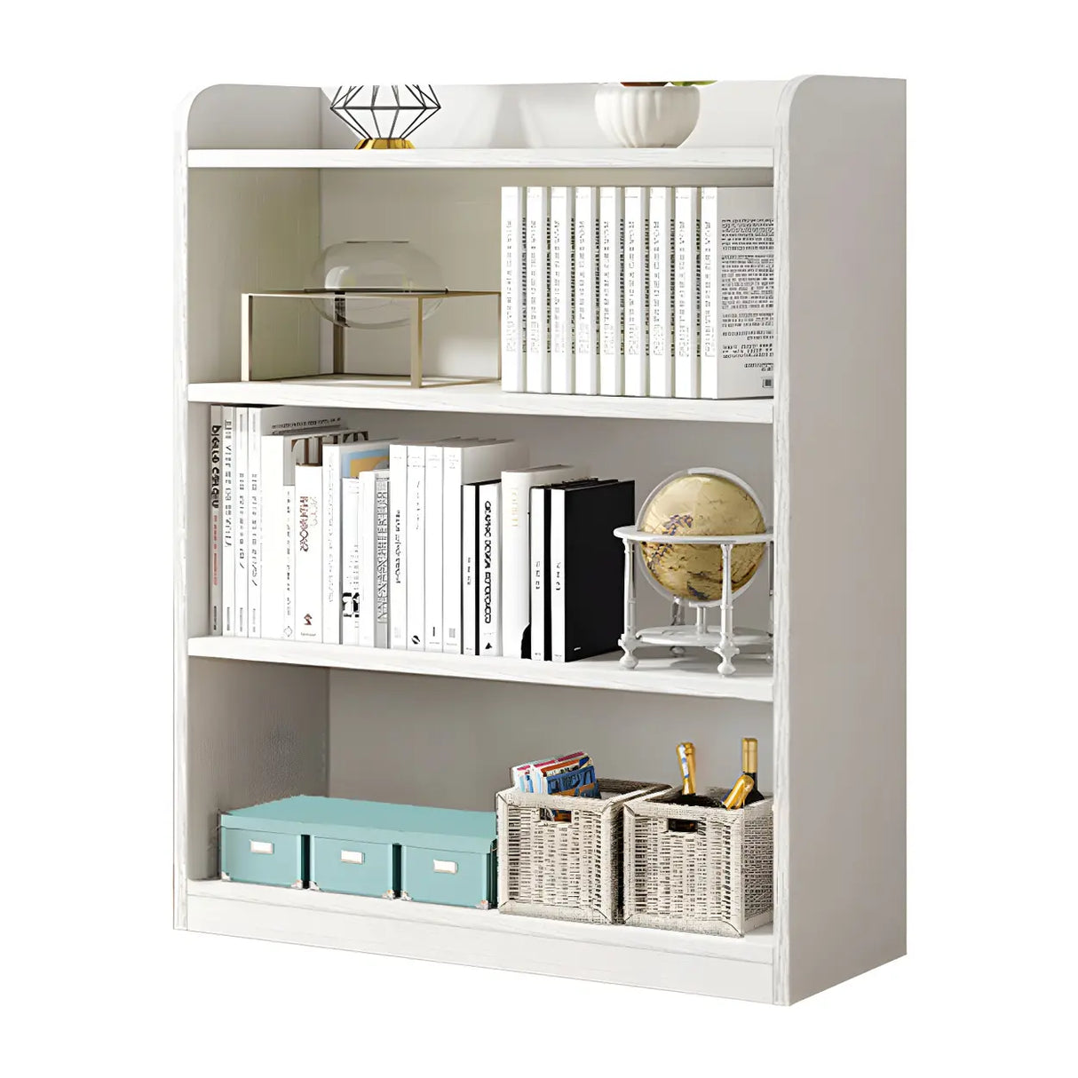 Simple Closed Back Small Wood Storage Bookcase White Image - 17
