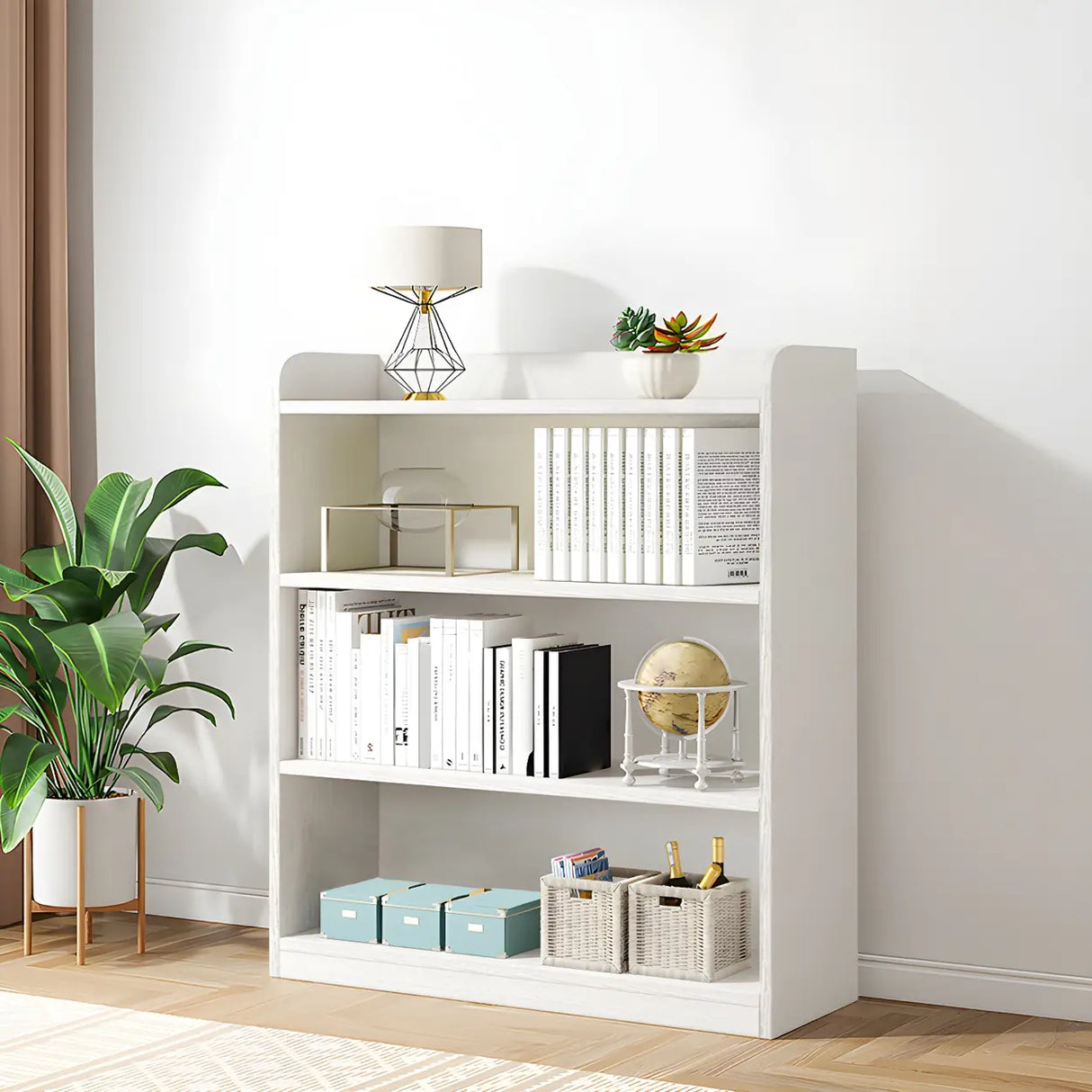 Simple Closed Back Small Wood Storage Bookcase White Image - 1