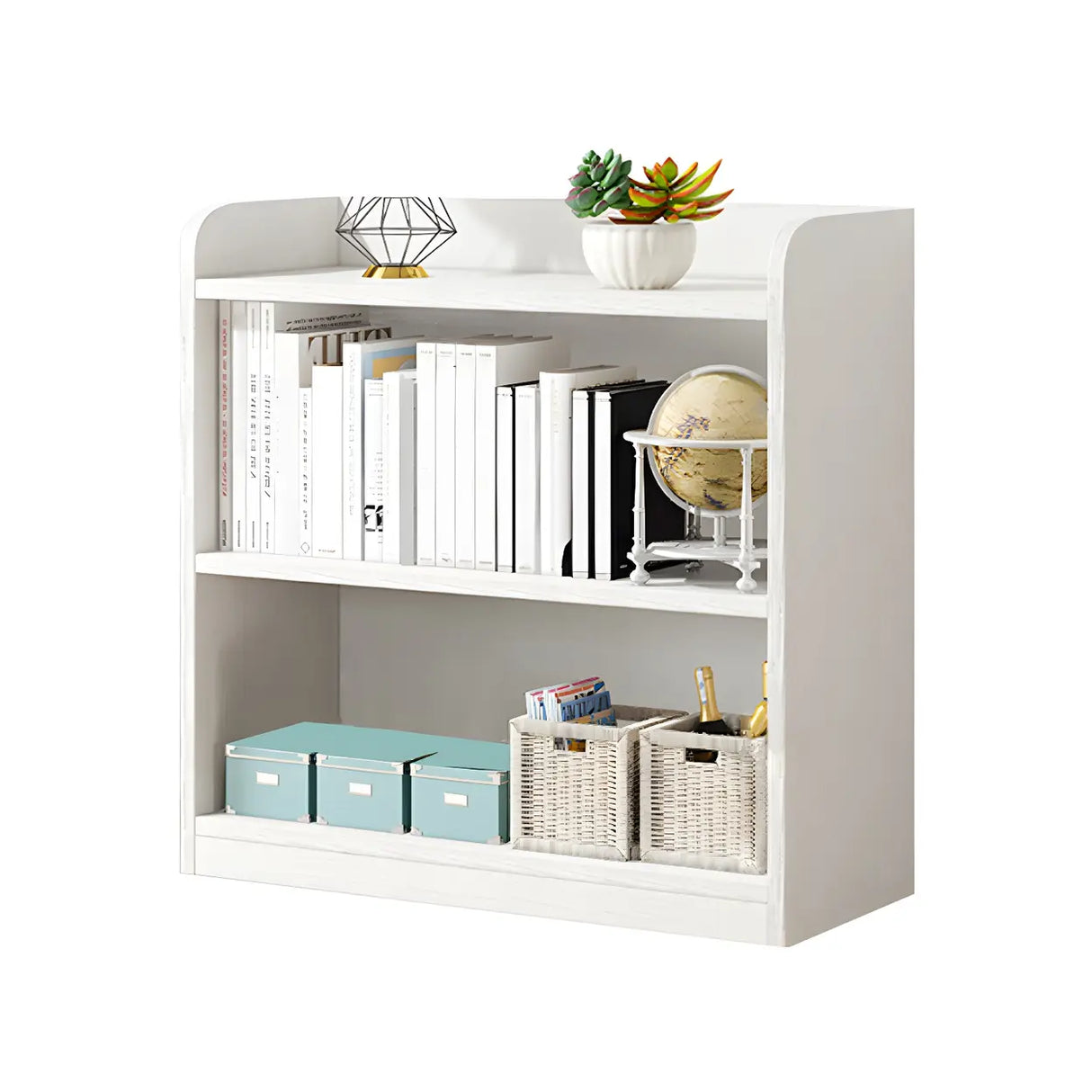 Simple Closed Back Small Wood Storage Bookcase White Image - 2