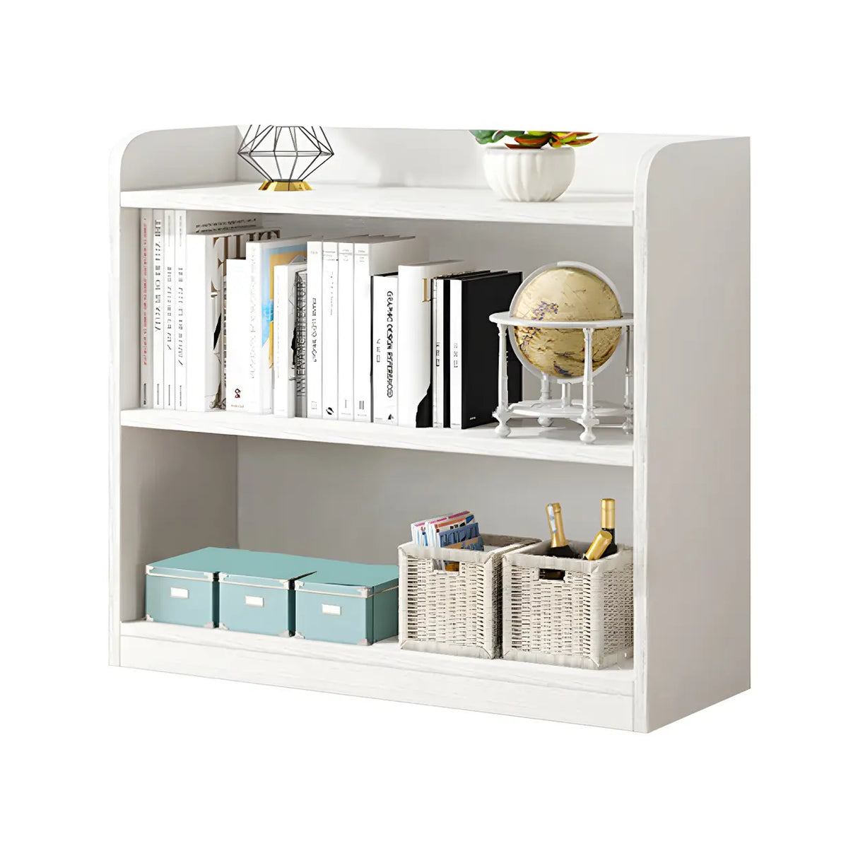 Simple Closed Back Small Wood Storage Bookcase White Image - 3