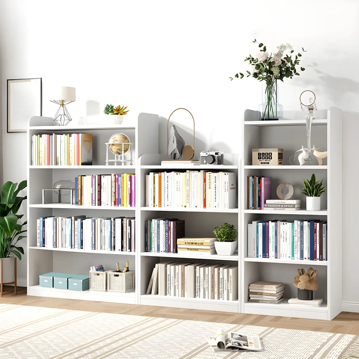 Simple Closed Back Small Wood Storage Bookcase White Image - 4