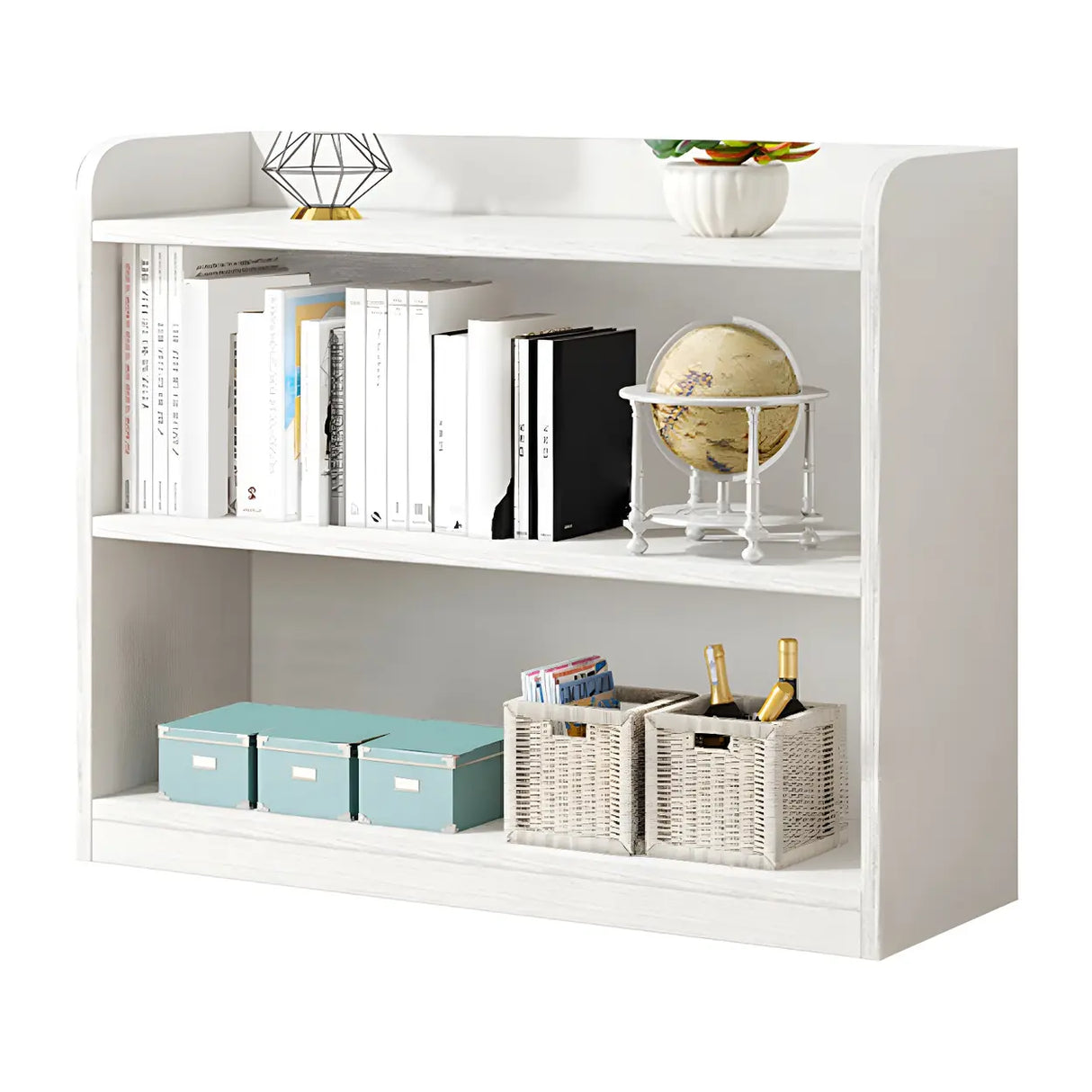 Simple Closed Back Small Wood Storage Bookcase White Image - 5