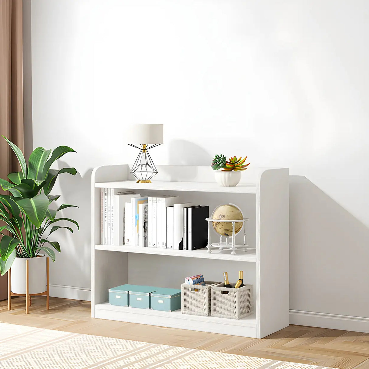 Simple Closed Back Small Wood Storage Bookcase White Image - 6