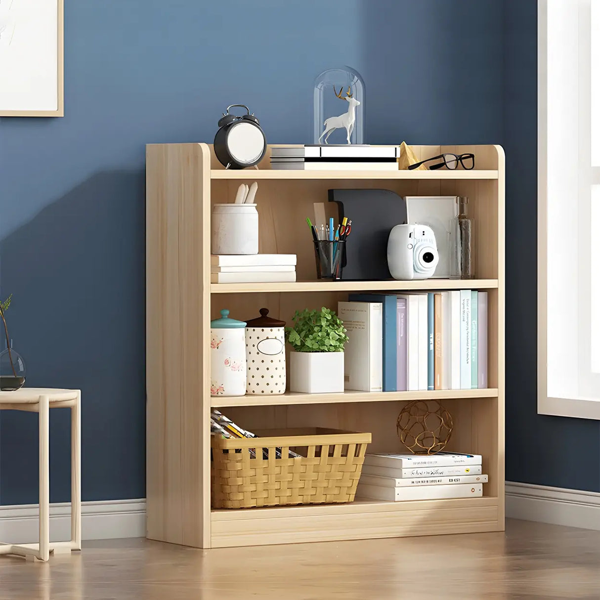 Simple Closed Back Small Wood Storage Bookcase White Image - 8