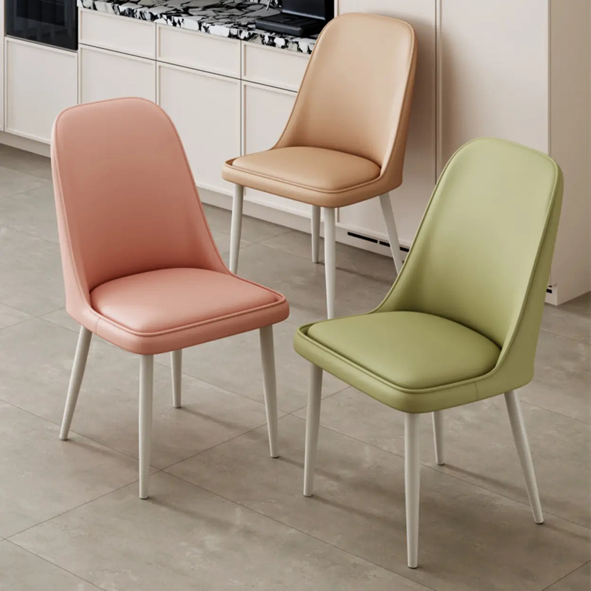 Simple Closed Back Solid Back Padded Upholstery Dining Chair Image - 1