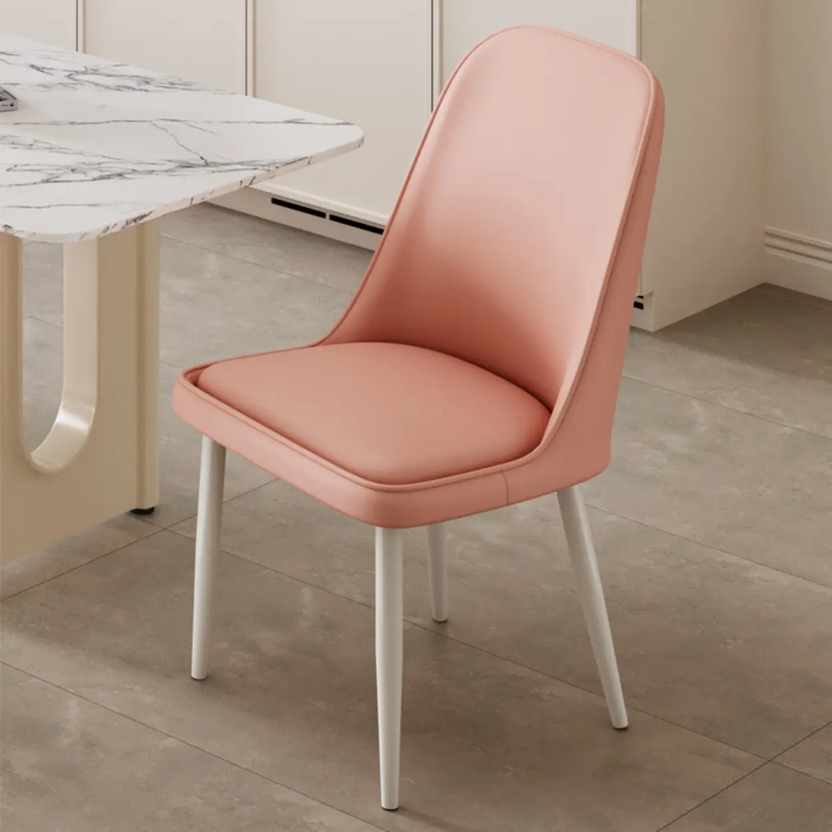 Simple Closed Back Solid Back Padded Upholstery Dining Chair Image - 3