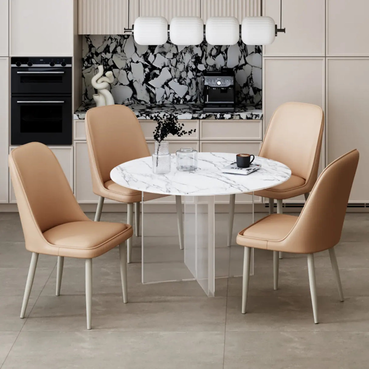 Simple Closed Back Solid Back Padded Upholstery Dining Chair Image - 4