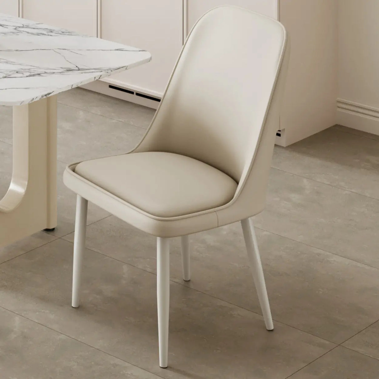 Simple Closed Back Solid Back Padded Upholstery Dining Chair Image - 5