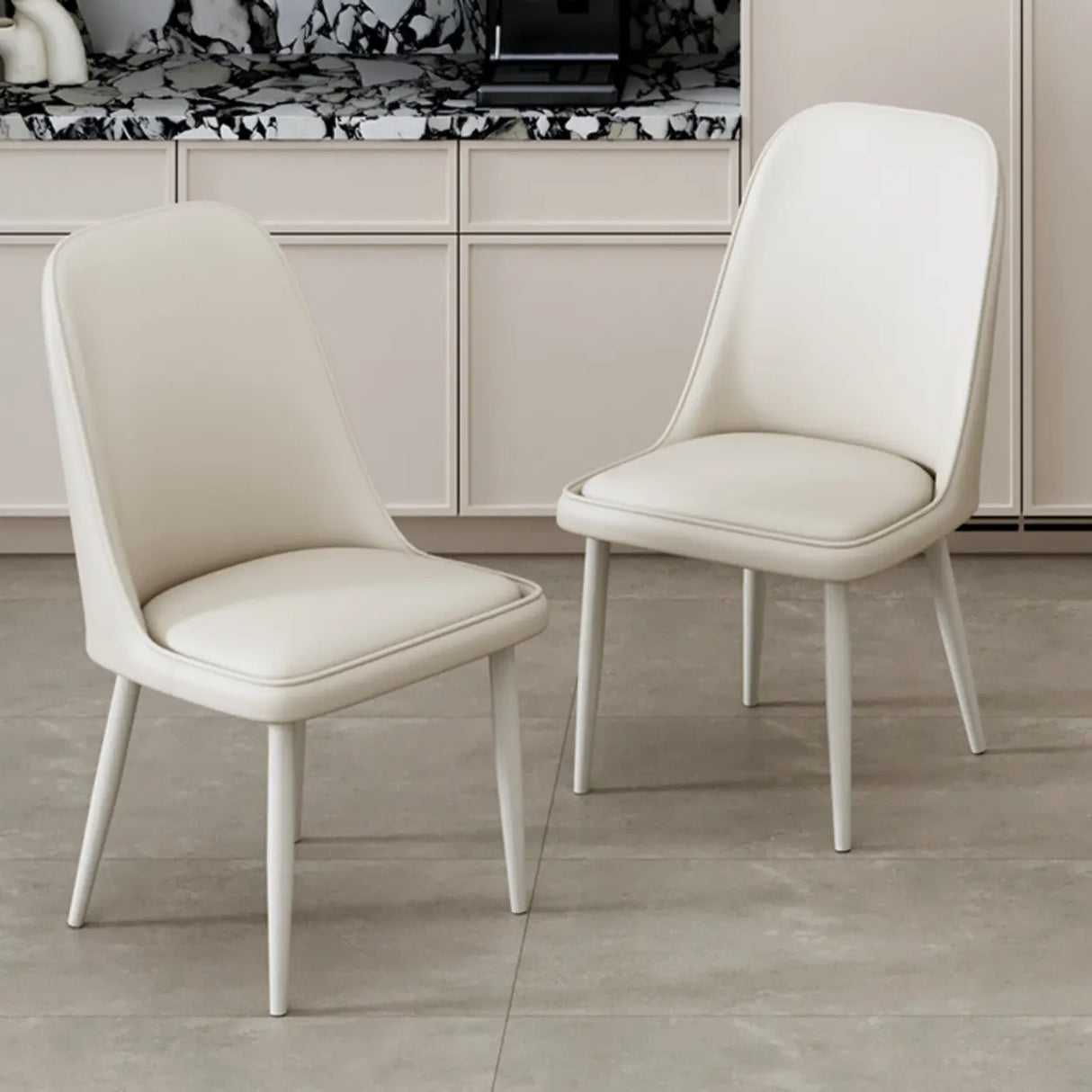 Simple Closed Back Solid Back Padded Upholstery Dining Chair Image - 6