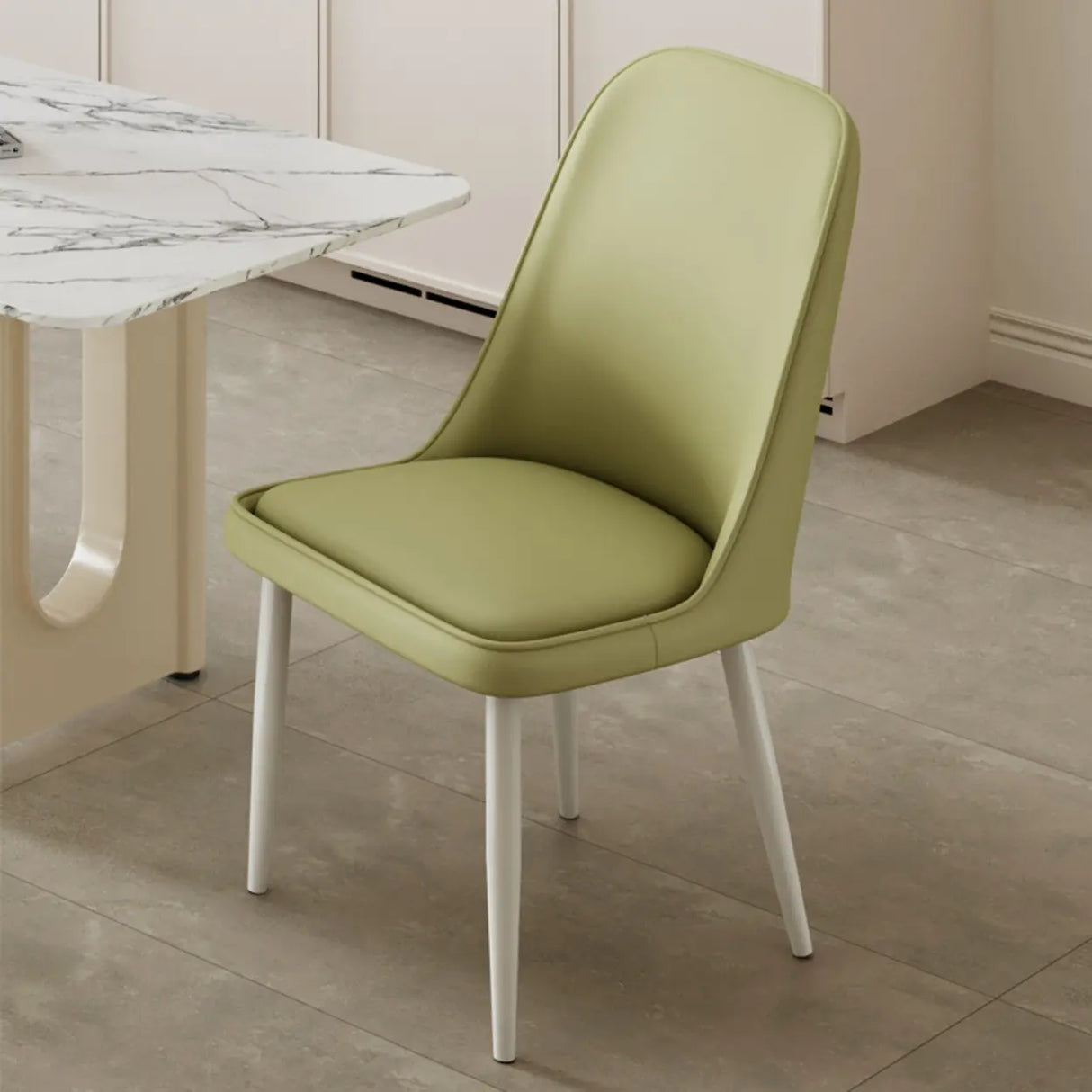 Simple Closed Back Solid Back Padded Upholstery Dining Chair Image - 7