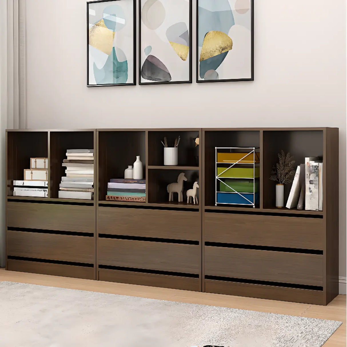 Simple Closed Back Wooden Rectangle Wide Bookcases Image - 1
